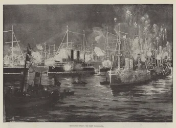 Naval Review, flåden belyste litho